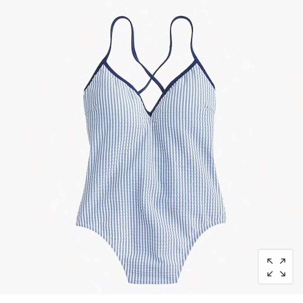 J Crew One-Piece Swimsuit in Tipped Seersucker